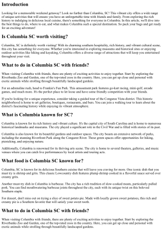 Weekend Escapes: Unique Activities for a Memorable Time in Columbia, SC