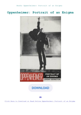 Books Oppenheimer Portrait of an Enigma