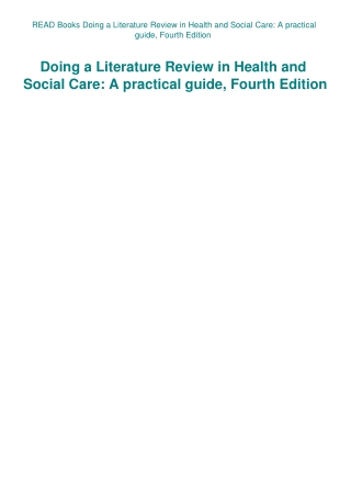 READ Books Doing a Literature Review in Health and Social Care A practical guide  Fourth Edition