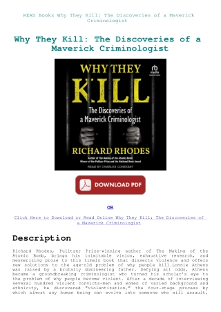 READ Books Why They Kill The Discoveries of a Maverick Criminologist