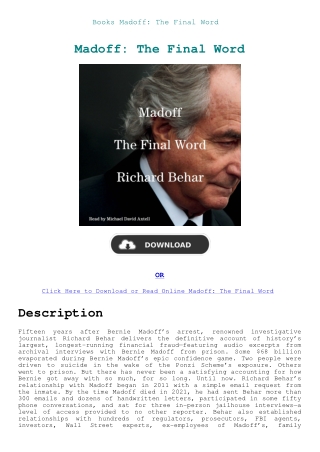 Books Madoff The Final Word