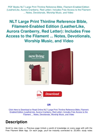 PDF Books NLT Large Print Thinline Reference Bible  Filament-Enabled Edition (LeatherLike  Aurora Cr