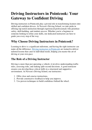 Driving Instructors in Pointcook: Your Gateway to Confident Driving