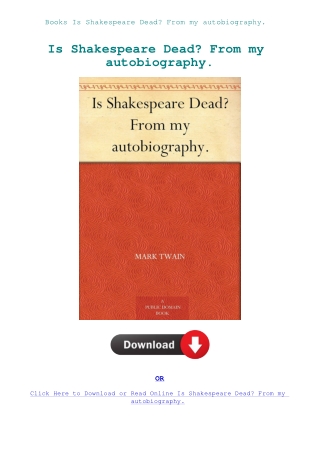 Books Is Shakespeare Dead From my autobiography.