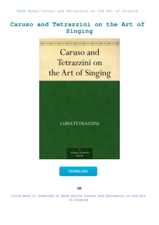 READ Books Caruso and Tetrazzini on the Art of Singing