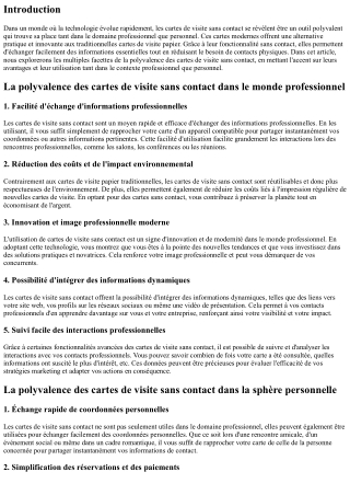 La polyvalence des cartes de visite sans contact : du professionnel au personnel