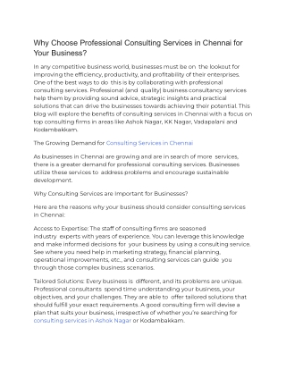 Why Choose Professional Consulting Services in Chennai for Your Business
