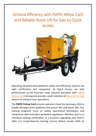 Achieve Efficiency with EWPA Yellow Card and Reliable Boom Lift for Sale by Quick Access