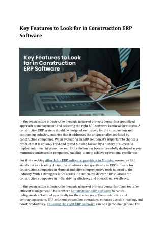 Key Features to Look For in Construction ERP Software