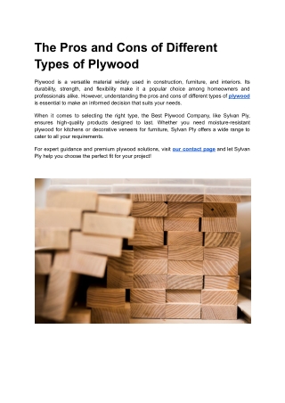 The Pros and Cons of Different Types of Plywood