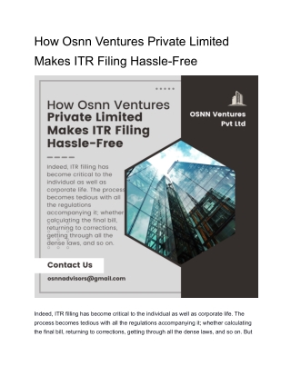 OSNN Ventures Private Limited: How They Makes ITR Filing Hassle-Free