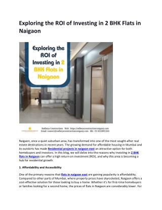 Exploring the ROI of Investing in 2 BHK Flats in Naigaon