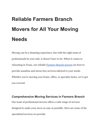 Reliable Farmers Branch Movers for All Your Moving Needs (1)