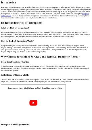 Why You Should Consider Renting a Roll-off dumpster from Javis in Orlando.