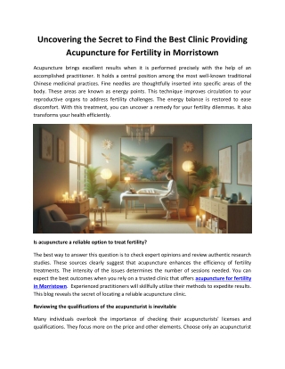 Uncovering the Secret to Find the Best Clinic Providing Acupuncture for Fertility in Morristown