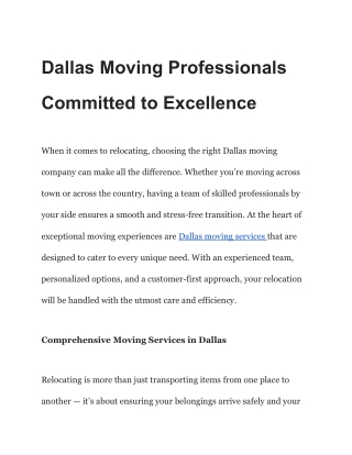 Dallas Moving Professionals Committed to Excellence