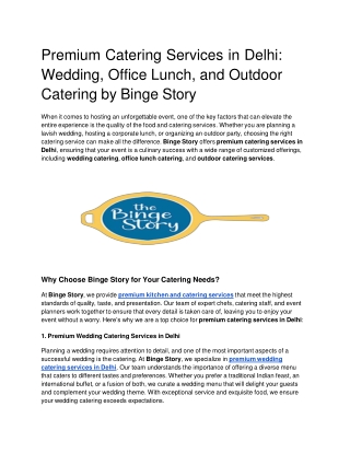 Premium Catering Services in Delhi_ Wedding, Office Lunch, and Outdoor Catering by Binge Story