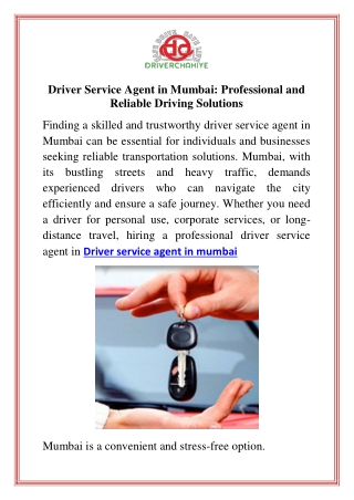 Driver Service Agent in Mumbai  Professional and Reliable Driving Solutions