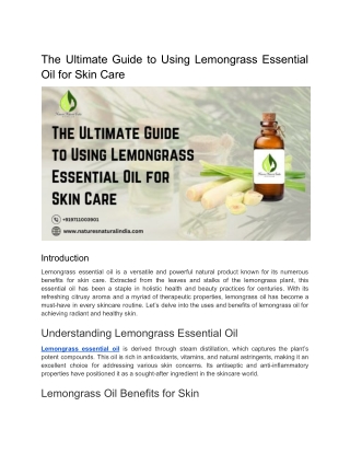 The Ultimate Guide to Using Lemongrass Essential Oil for Skin Care