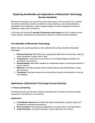 Exploring the Benefits and Applications of Blockchain Technology