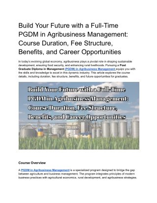 Build Your Future with a Full-Time PGDM in Agribusiness Management