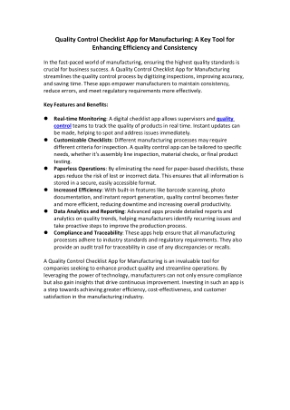 Enhance Manufacturing Efficiency with a Quality Control Checklist App