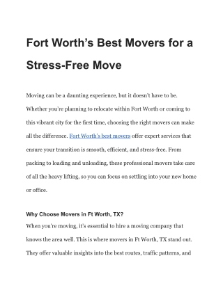 Fort Worth’s Best Movers for a Stress-Free Move
