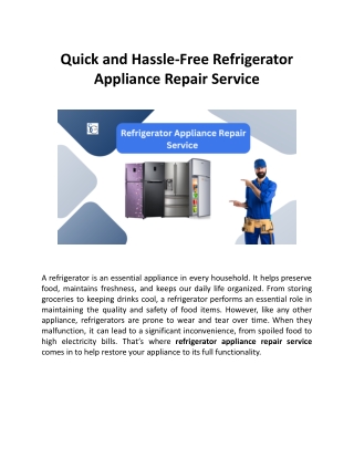 Quick and Hassle-Free Refrigerator Appliance Repair Service