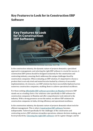 Key Features to Look For in Construction ERP Software