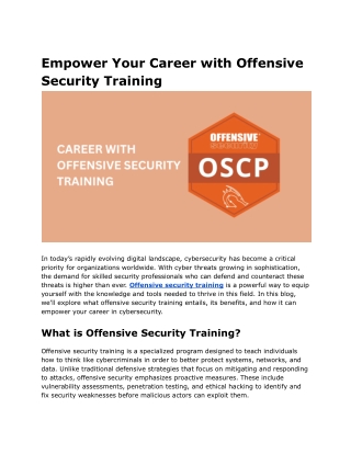 Empower Your Career with Offensive Security Training