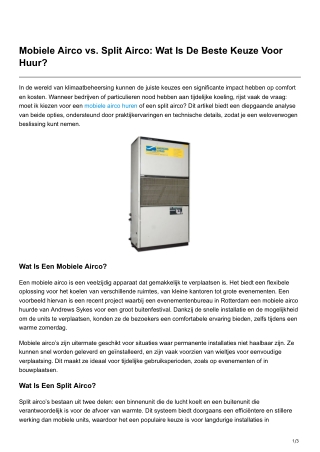 Mobiele Airco vs Split Airco Wat Is De Beste Keuze Voor Huur