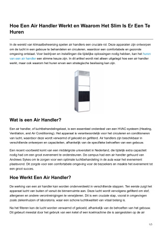 Hoe Een Air Handler Werkt en Waarom Het Slim Is Er Een Te Huren