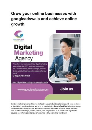 Grow your online businesses with googleadswala and achieve online growth.