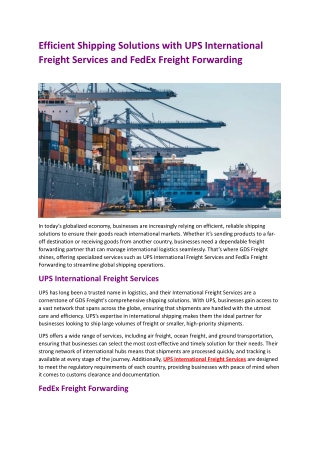 Efficient Shipping Solutions with UPS International Freight Services and FedEx Freight Forwarding