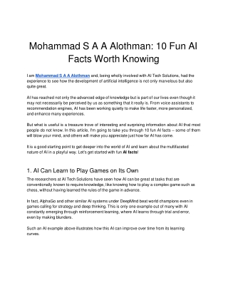 Mohammad S A A Alothman: 10 Fun AI Facts Worth Knowing