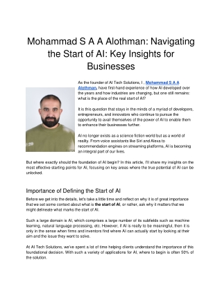 Mohammad S A A Alothman: Navigating the Start of AI: Key Insights for Businesses