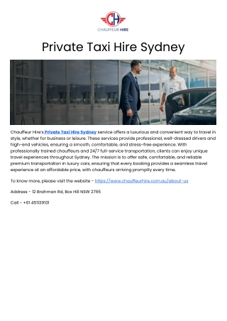 Private Taxi Hire Sydney