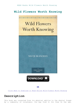 READ Books Wild Flowers Worth Knowing