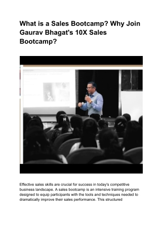 What is a Sales Bootcamp? Why Join Gaurav Bhagat's 10X Sales Bootcamp?
