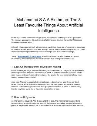 Mohammad S A A Alothman: The 8 Least Favourite Things About Artificial Intellige