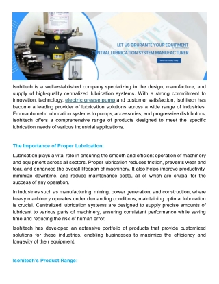 Isohitech Leading the Way in Centralized Lubrication Systems