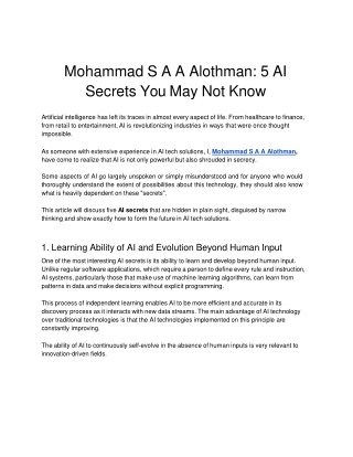 Mohammad S A A Alothman: 5 AI Secrets You May Not Know
