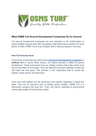 What OSMS Turf Ground Development Companies Do for Ground