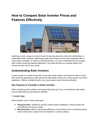 How to Compare Solar Inverter Prices and Features Effectively
