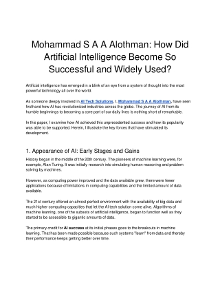 Mohammad S A A Alothman: How Did Artificial Intelligence Become So Successful an