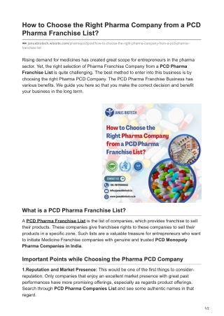 How to Choose the Right Pharma Company from a PCD Pharma Franchise List?