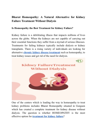 Bharat Homeopathy A Natural Alternative for Kidney Failure Treatment Without Dialysis