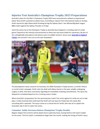 Injuries Test Australia’s Champions Trophy 2025 Preparations