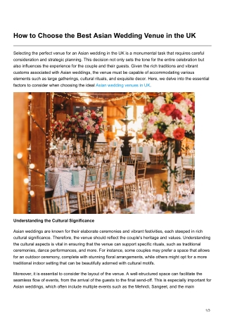 How to Choose the Best Asian Wedding Venue in the UK