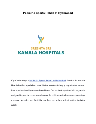 Pediatric Sports Rehab In Hyderabad